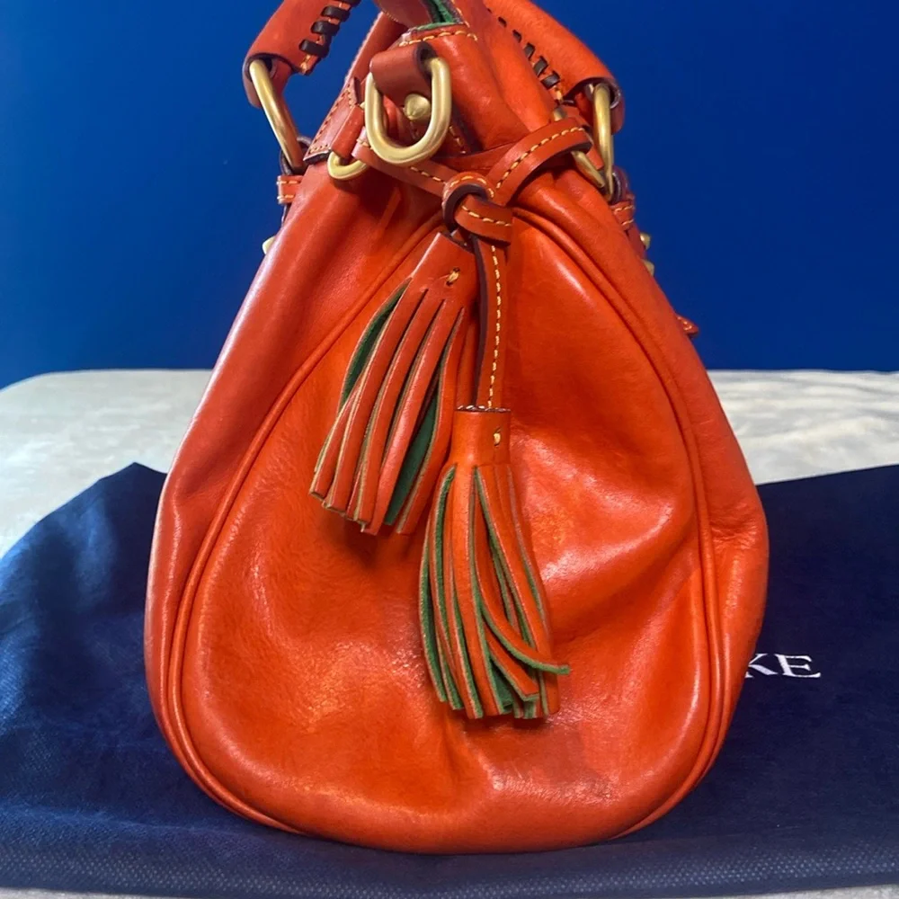 RARE! Dooney & Bourke Orange Florentine Leather Satchel w/Whipstitch Detail EUC! - Picture 6 of 16